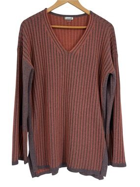 Smartwool Pine V-neck Ribbed Sweater Size XL Stripes Tunic Gray Lagenlook